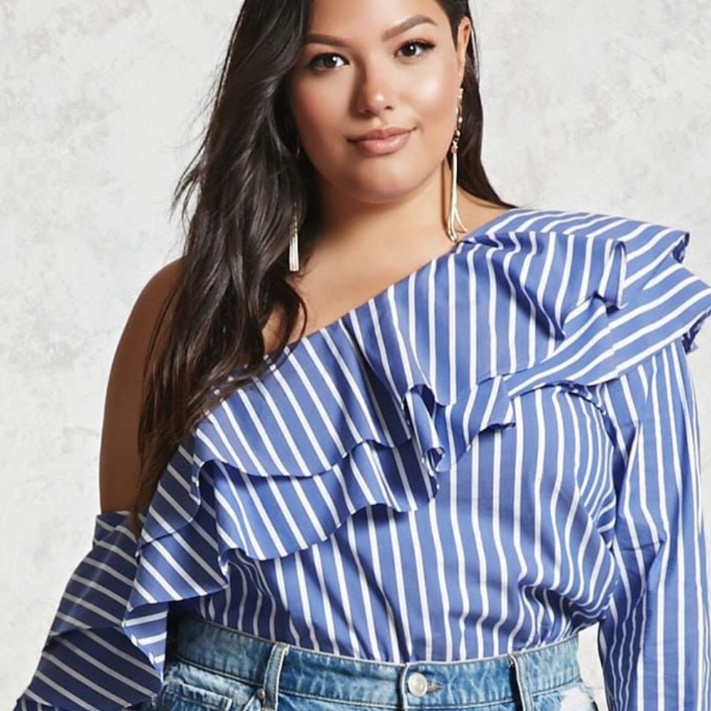 One shoulder striped top.